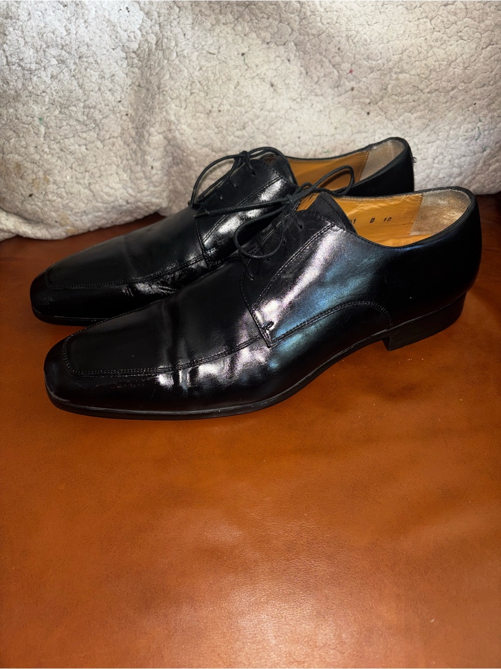 Santoni Black Leather Square Toe Derby Dress Shoes Men’s US 10 Made Italy